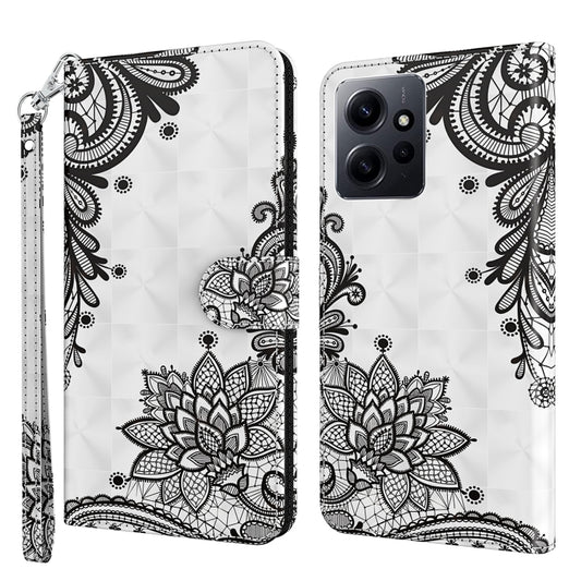 For Xiaomi Redmi Note 12 4G Global 3D Painting Pattern Flip Leather Phone Case(Diagonal Black Flower) - Note 12 Cases by buy2fix | Online Shopping UK | buy2fix