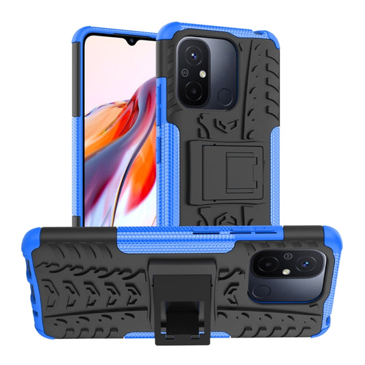 For Xiaomi Redmi 12C Tire Texture TPU + PC Phone Case with Holder(Blue) - Xiaomi Cases by buy2fix | Online Shopping UK | buy2fix