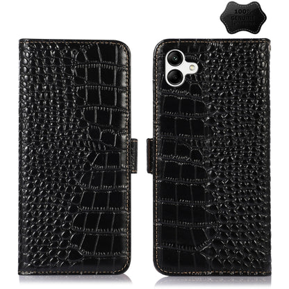 For Samsung Galaxy F14 5G Crocodile Top Layer Cowhide Leather Phone Case(Black) - Galaxy Phone Cases by buy2fix | Online Shopping UK | buy2fix