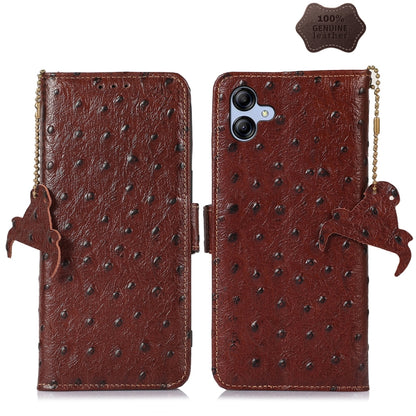 For Samsung Galaxy F14 5G Ostrich Pattern Genuine Leather RFID Phone Case(Coffee) - Galaxy Phone Cases by buy2fix | Online Shopping UK | buy2fix