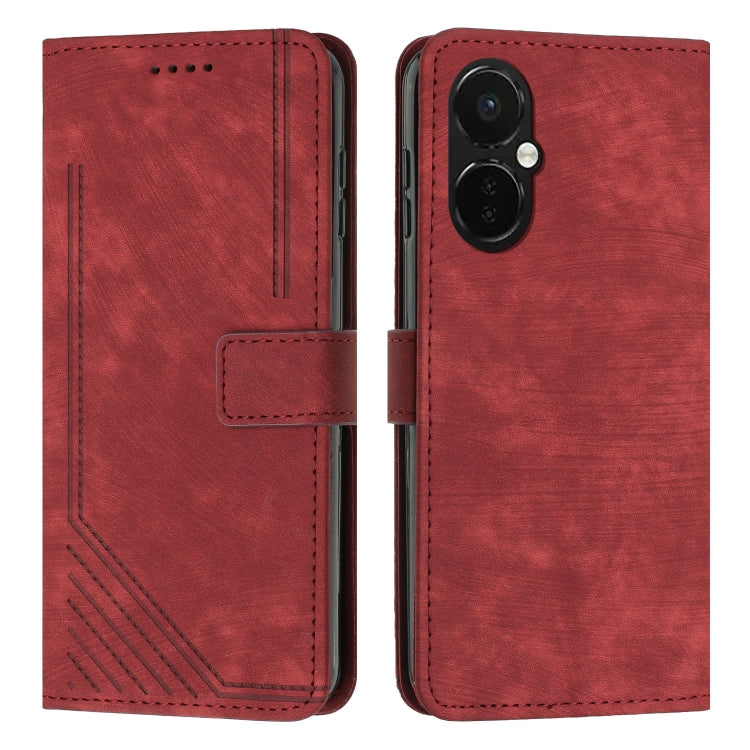 For OnePlus Nord CE 3/Nord CE 3 Lite/Nord N30 Skin Feel Stripe Pattern Leather Phone Case with Lanyard(Red) - OnePlus Cases by buy2fix | Online Shopping UK | buy2fix