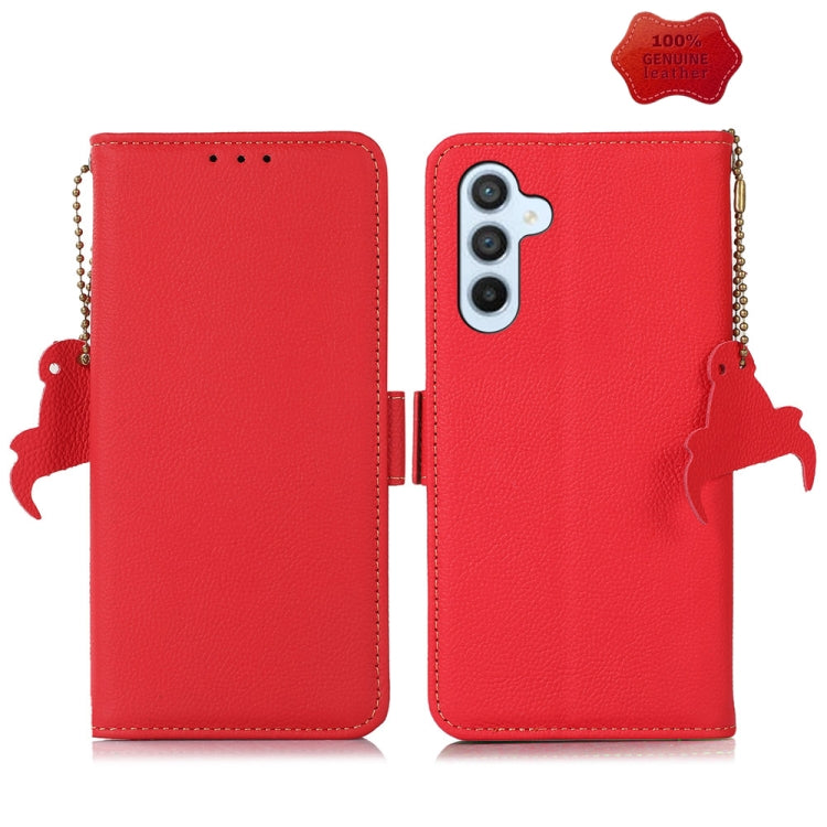 For Samsung Galaxy M54 5G Side-Magnetic TJ Genuine Leather RFID Phone Case(Red) - Galaxy Phone Cases by buy2fix | Online Shopping UK | buy2fix