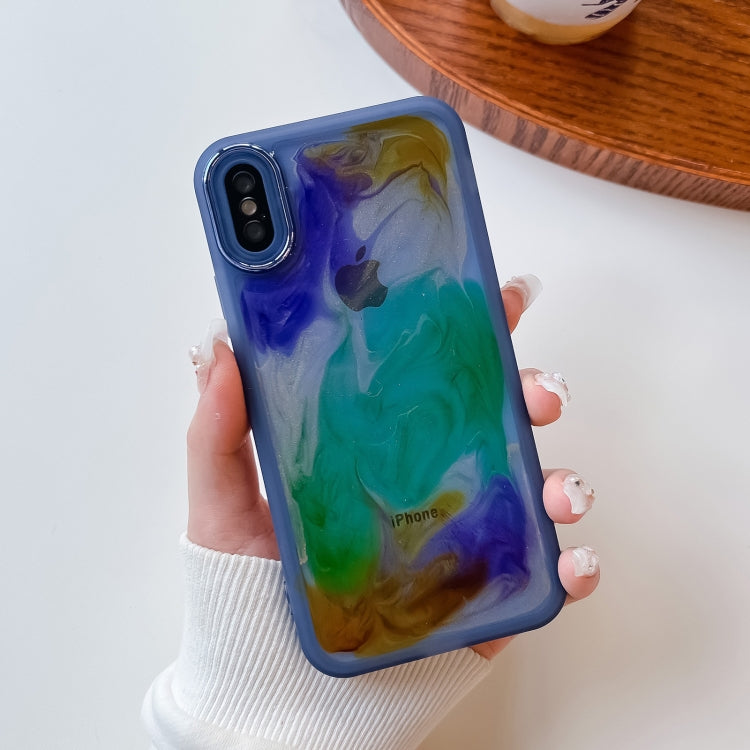 For iPhone X / XS Oil Painting Electroplating TPU Phone Case(Blue) - More iPhone Cases by buy2fix | Online Shopping UK | buy2fix