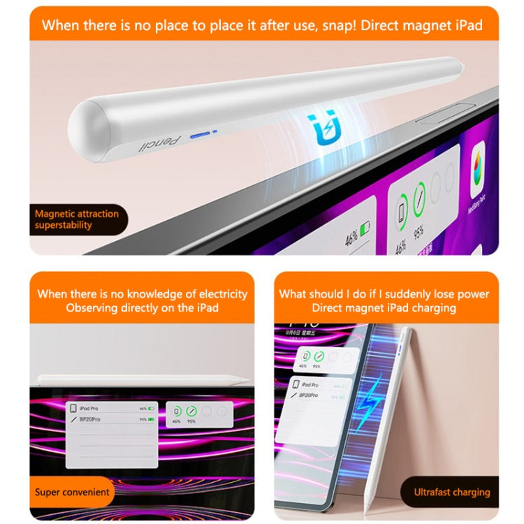 BP20Pro Magnetic Wireless Charging Active Bluetooth Stylus Pen(White) - Stylus Pen by buy2fix | Online Shopping UK | buy2fix