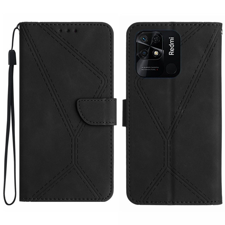 For Xiaomi Redmi 10C Stitching Embossed Leather Phone Case(Black) - Xiaomi Cases by buy2fix | Online Shopping UK | buy2fix