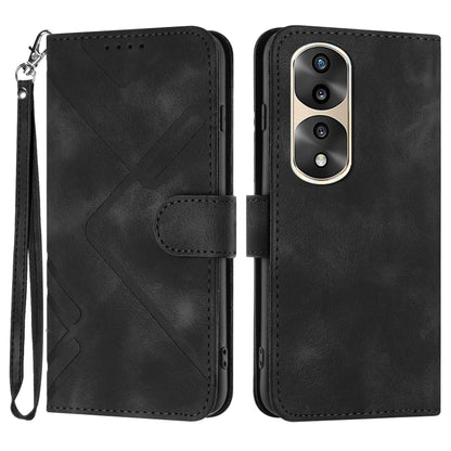 For Honor 70 Pro / 70 Pro+ Line Pattern Skin Feel Leather Phone Case(Black) - Honor Cases by buy2fix | Online Shopping UK | buy2fix