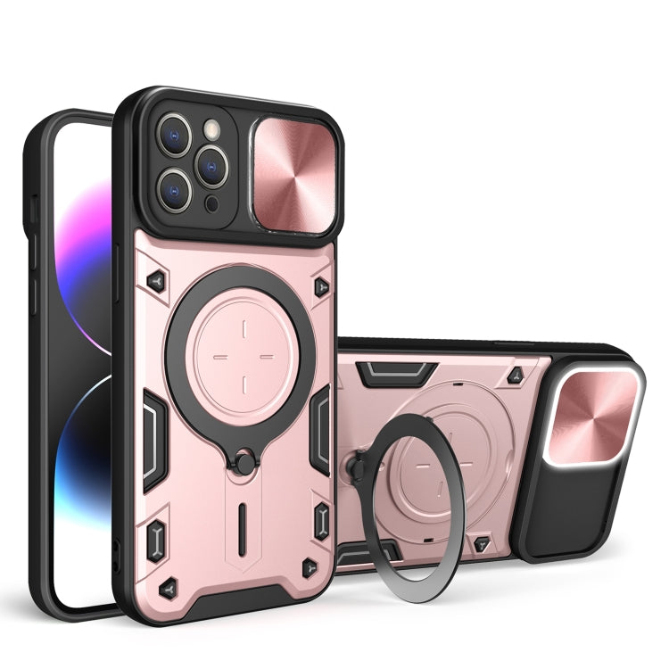 For iPhone 12 Pro CD Texture Sliding Camshield Magnetic Holder Phone Case(Pink) - iPhone 12 / 12 Pro Cases by buy2fix | Online Shopping UK | buy2fix