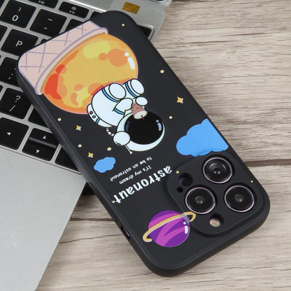 For iPhone 11 Milk Tea Astronaut Pattern Liquid Silicone Phone Case(Ivory Black) - iPhone 11 Cases by buy2fix | Online Shopping UK | buy2fix