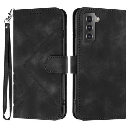 For Samsung Galaxy S21+ 5G Line Pattern Skin Feel Leather Phone Case(Black) - Galaxy S21+ 5G Cases by buy2fix | Online Shopping UK | buy2fix