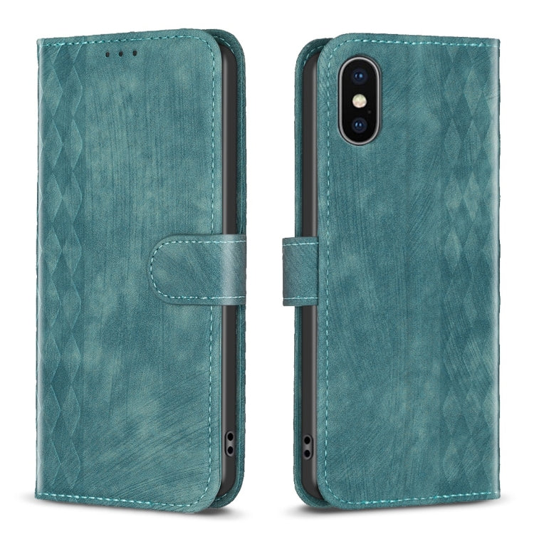 For iPhone X / XS Plaid Embossed Leather Phone Case(Green) - More iPhone Cases by buy2fix | Online Shopping UK | buy2fix