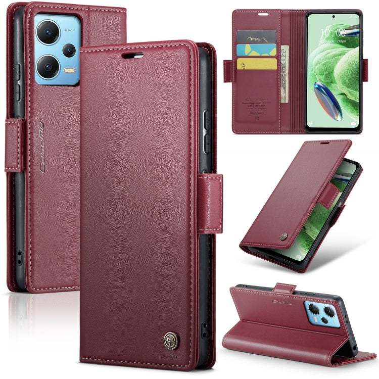 For Xiaomi Poco X5 5G/Redmi Note 12 5G Global CaseMe 023 Butterfly Buckle Litchi Texture RFID Anti-theft Leather Phone Case(Wine Red) - Xiaomi Cases by CaseMe | Online Shopping UK | buy2fix