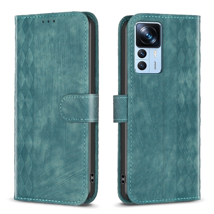 For Xiaomi 12T / 12T Pro Plaid Embossed Leather Phone Case(Green) - Xiaomi Cases by buy2fix | Online Shopping UK | buy2fix