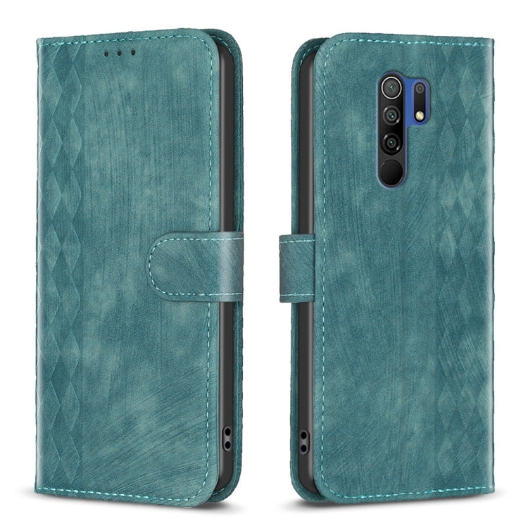 For Xiaomi Redmi 9 Plaid Embossed Leather Phone Case(Green) - Xiaomi Cases by buy2fix | Online Shopping UK | buy2fix