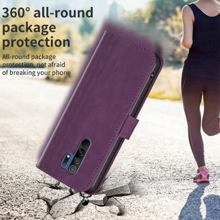 For Xiaomi Redmi 9 Plaid Embossed Leather Phone Case(Purple) - Xiaomi Cases by buy2fix | Online Shopping UK | buy2fix