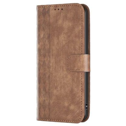 For Xiaomi Redmi 9A Plaid Embossed Leather Phone Case(Brown) - Xiaomi Cases by buy2fix | Online Shopping UK | buy2fix