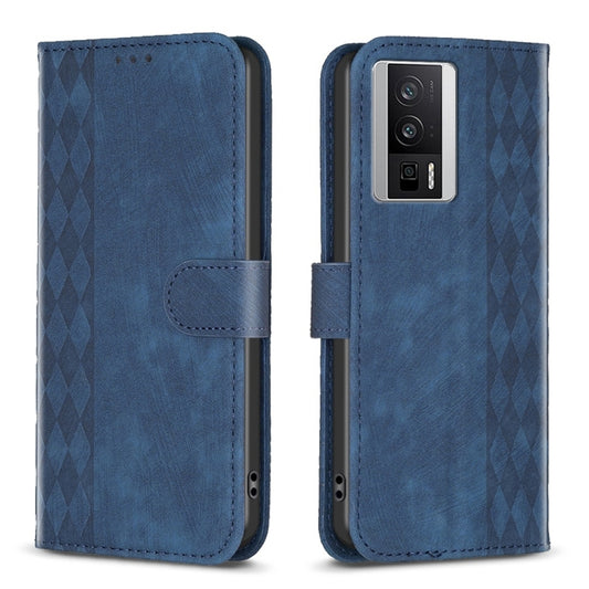 For Xiaomi Redmi K60 / K60 Pro Plaid Embossed Leather Phone Case(Blue) - Redmi K60 Cases by buy2fix | Online Shopping UK | buy2fix