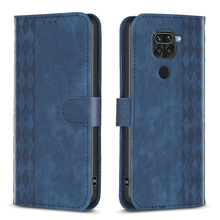 For Xiaomi Redmi Note 9 Plaid Embossed Leather Phone Case(Blue) - Xiaomi Cases by buy2fix | Online Shopping UK | buy2fix