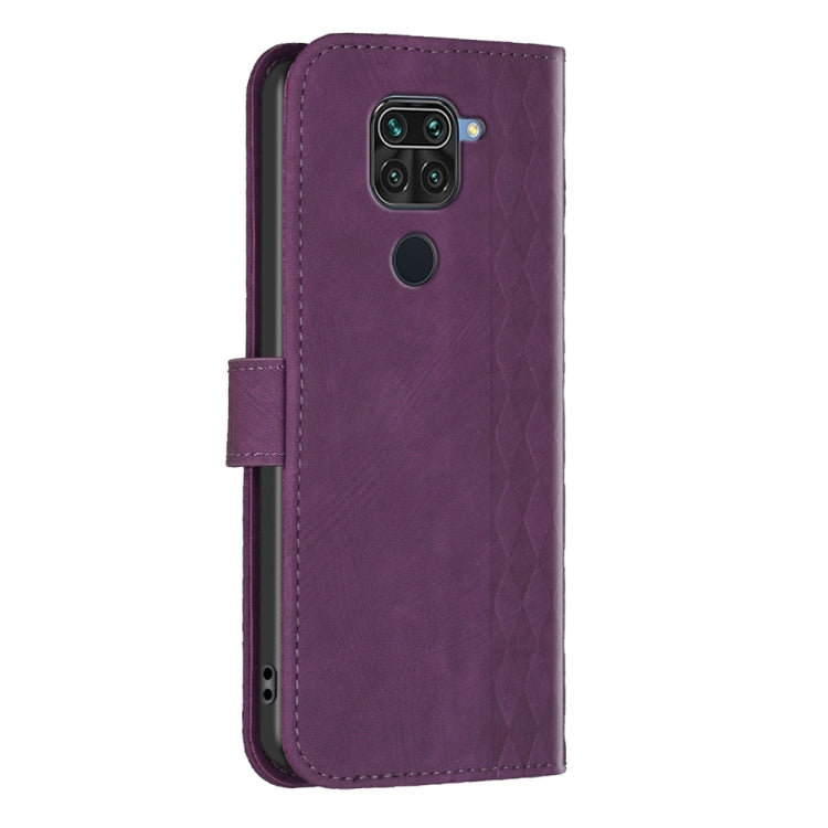 For Xiaomi Redmi Note 9 Plaid Embossed Leather Phone Case(Purple) - Xiaomi Cases by buy2fix | Online Shopping UK | buy2fix