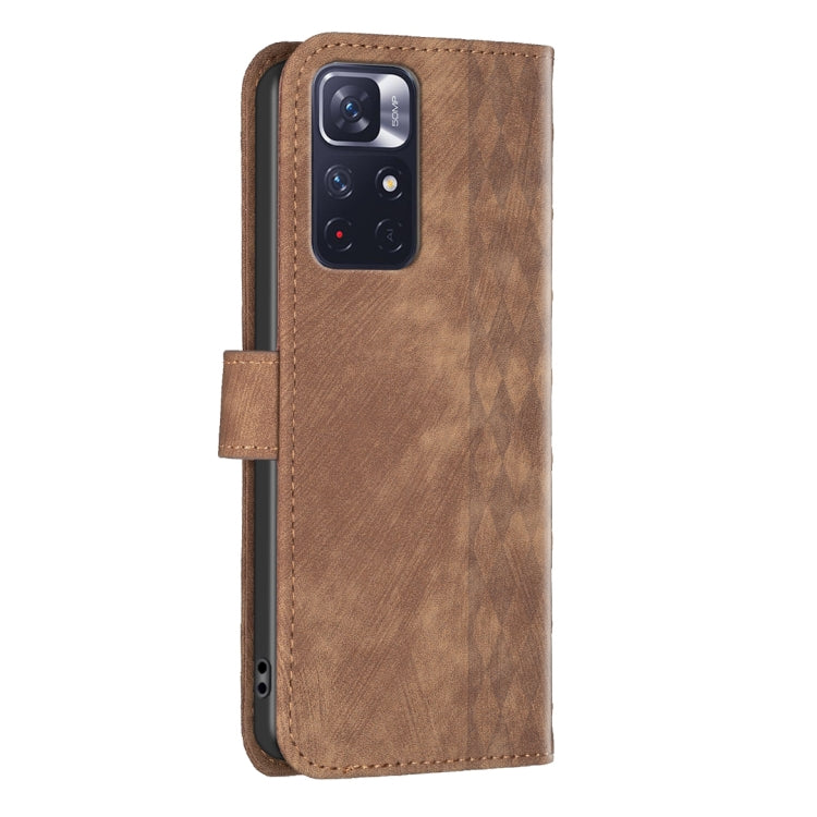 For Xiaomi Redmi Note 12S 4G / Note 11 Plaid Embossed Leather Phone Case(Brown) - Xiaomi Cases by buy2fix | Online Shopping UK | buy2fix