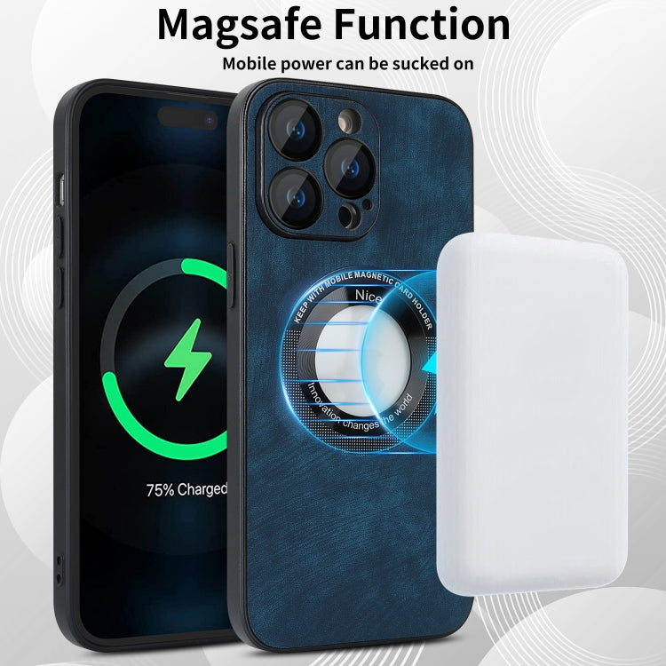 For iPhone 13 Pro Skin Feel Leather MagSafe Magnetic Phone Case(Blue) - iPhone 13 Pro Cases by buy2fix | Online Shopping UK | buy2fix