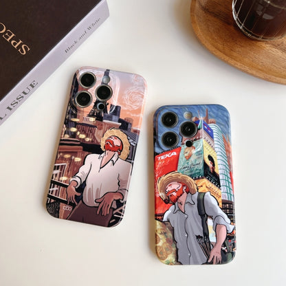 For iPhone 12 Precise Hole Oil Painting Pattern PC Phone Case(Edifice) - iPhone 12 / 12 Pro Cases by buy2fix | Online Shopping UK | buy2fix