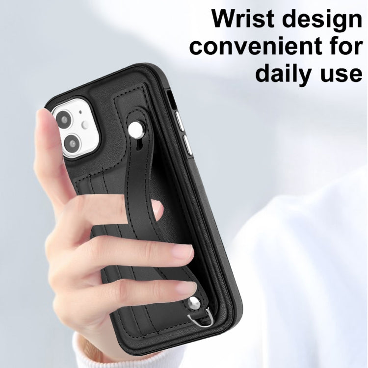 For iPhone 11 Shockproof Leather Phone Case with Wrist Strap(Black) - iPhone 11 Cases by buy2fix | Online Shopping UK | buy2fix