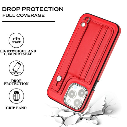 For iPhone 15 Pro Max Shockproof Leather Phone Case with Wrist Strap(Red) - iPhone 15 Pro Max Cases by buy2fix | Online Shopping UK | buy2fix