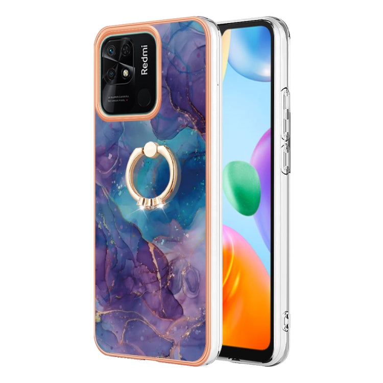 For Xiaomi Redmi 10C Electroplating Marble Dual-side IMD Phone Case with Ring(Purple 016) - Xiaomi Cases by buy2fix | Online Shopping UK | buy2fix