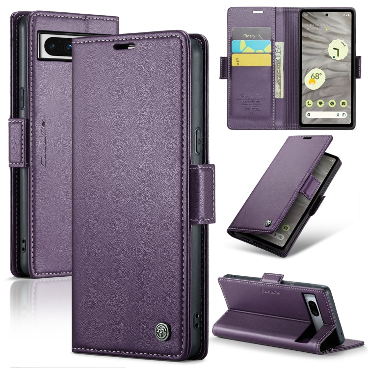 For Google Pixel 7a CaseMe 023 Butterfly Buckle Litchi Texture RFID Anti-theft Leather Phone Case(Pearly Purple) - Google Cases by CaseMe | Online Shopping UK | buy2fix