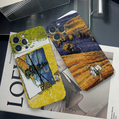 For iPhone 14 Precise Hole Oil Painting Pattern PC Phone Case(Handcart) - iPhone 14 Cases by buy2fix | Online Shopping UK | buy2fix