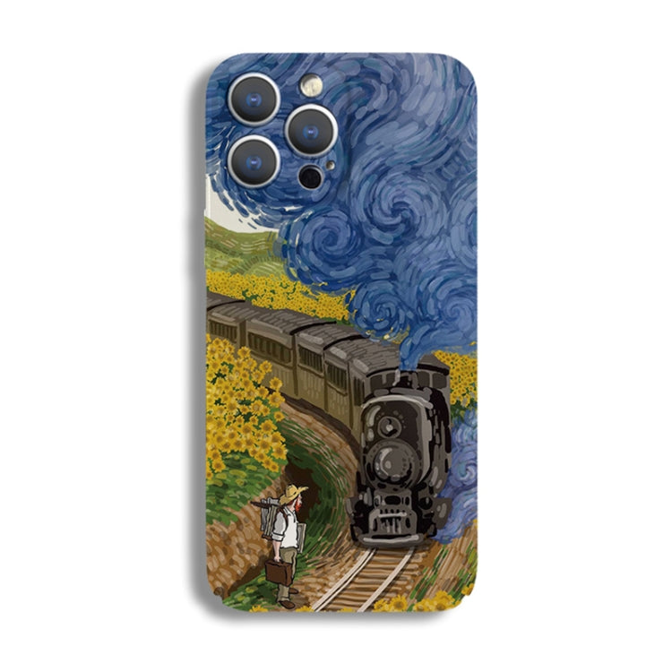 For iPhone 12 mini Precise Hole Oil Painting Pattern PC Phone Case(Train) - iPhone 12 mini Cases by buy2fix | Online Shopping UK | buy2fix