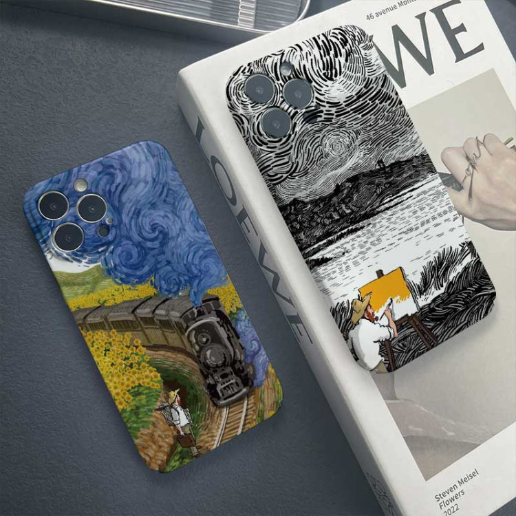 For iPhone 12 mini Precise Hole Oil Painting Pattern PC Phone Case(Handcart) - iPhone 12 mini Cases by buy2fix | Online Shopping UK | buy2fix