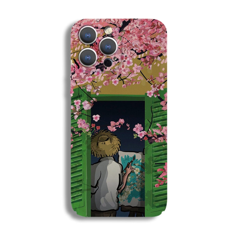 For iPhone 12 Pro Max Precise Hole Oil Painting Pattern PC Phone Case(Peach Blossom) - iPhone 12 Pro Max Cases by buy2fix | Online Shopping UK | buy2fix