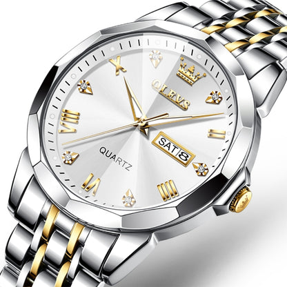 OLEVS 9931 Men Luminous Waterproof Quartz Watch(White + Gold) - Metal Strap Watches by OLEVS | Online Shopping UK | buy2fix