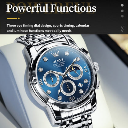OLEVS 2889 Men Multifunctional Luminous Waterproof Quartz Watch(Blue) - Metal Strap Watches by OLEVS | Online Shopping UK | buy2fix