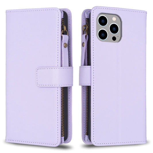 For iPhone 12 / 12 Pro 9 Card Slots Zipper Wallet Leather Flip Phone Case(Light Purple) - iPhone 12 / 12 Pro Cases by buy2fix | Online Shopping UK | buy2fix