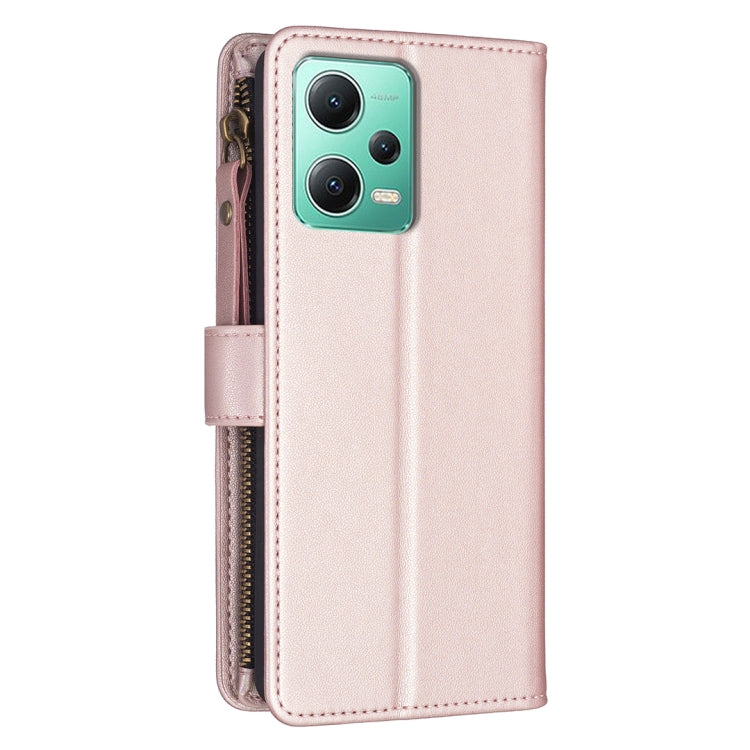 For Xiaomi Redmi Note 12 5G 9 Card Slots Zipper Wallet Leather Flip Phone Case(Rose Gold) - Note 12 Cases by buy2fix | Online Shopping UK | buy2fix