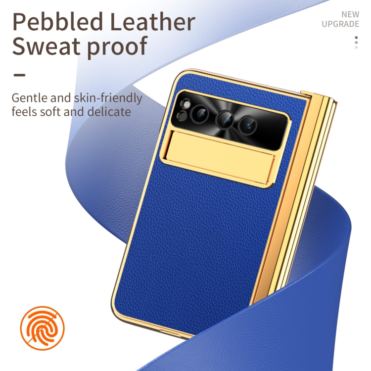 For Google Pixel Fold Litchi Pattern Electroplating Pen Slot Folding Phone Case with Stylus(Royal Blue) - Google Cases by buy2fix | Online Shopping UK | buy2fix