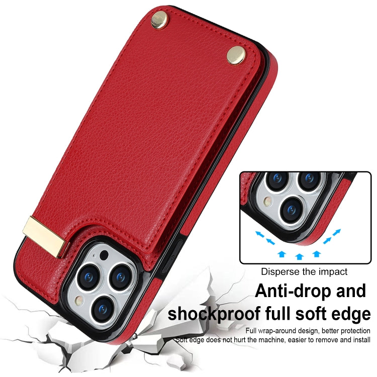 For iPhone 14 Pro Max Metal Buckle Card Slots Phone Case(Red) - iPhone 14 Pro Max Cases by buy2fix | Online Shopping UK | buy2fix