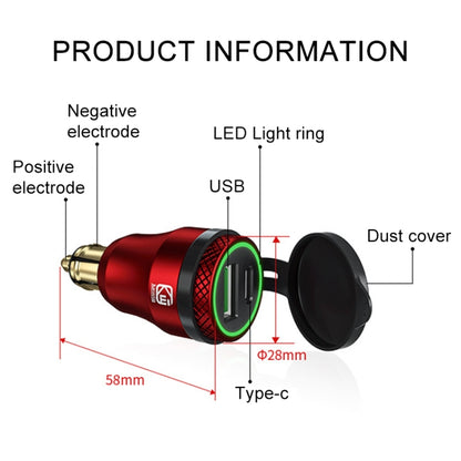 Motorcycle European-style Small-caliber Aluminum Alloy QC 3.0 + PD Fast Charge USB Charger, Shell Color:Red(Blue Light) - In Car by buy2fix | Online Shopping UK | buy2fix