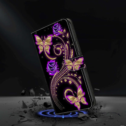 For Xiaomi 13 Lite Crystal 3D Shockproof Protective Leather Phone Case(Purple Flower Butterfly) - 13 Lite Cases by buy2fix | Online Shopping UK | buy2fix