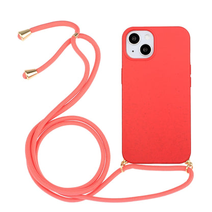 For iPhone 15 Wheat Straw Material + TPU Phone Case with Lanyard(Red) - iPhone 15 Cases by buy2fix | Online Shopping UK | buy2fix