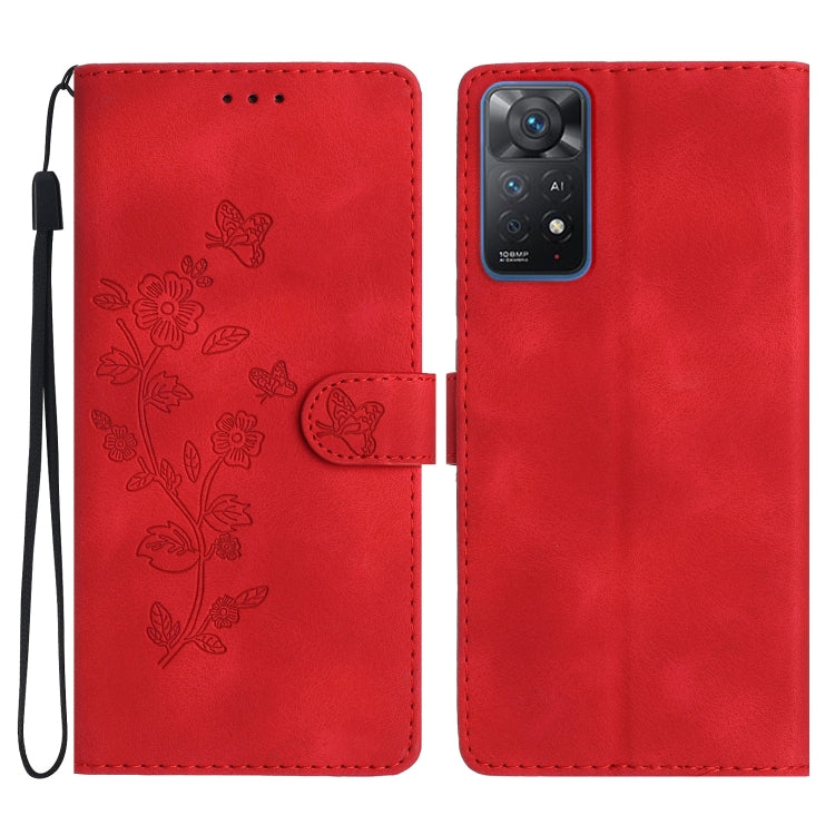 For Xiaomi Redmi Note 11 Pro 5G Global Flower Butterfly Embossing Pattern Leather Phone Case(Red) - Redmi Note 11 Pro Case by buy2fix | Online Shopping UK | buy2fix