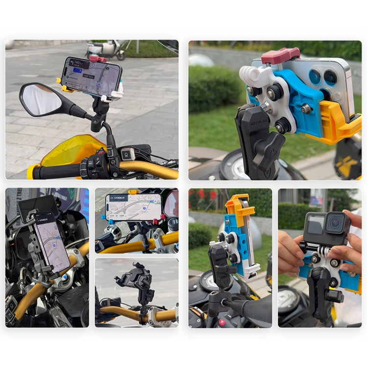 MOTOSLG Crab Motorcycle Phone Clamp Bracket L-Type Rear Mirror Mount(Yellow Blue White) - Holder by MOTOLSG | Online Shopping UK | buy2fix