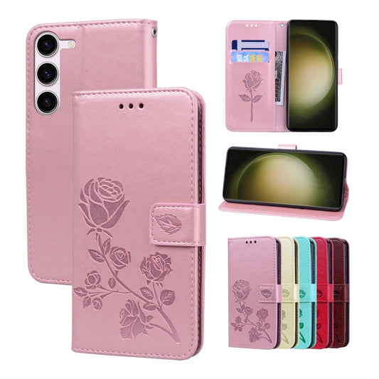 For Samsung Galaxy S23+ 5G Rose Embossed Flip PU Leather Phone Case(Rose Gold) - Galaxy S23+ 5G Cases by buy2fix | Online Shopping UK | buy2fix