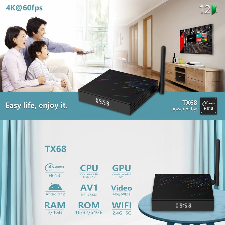 H618-TX68 Android 12.0 Allwinner H618 Quad Core Smart TV Box, Memory:2GB+16GB(UK Plug) - Allwinner H6 by buy2fix | Online Shopping UK | buy2fix