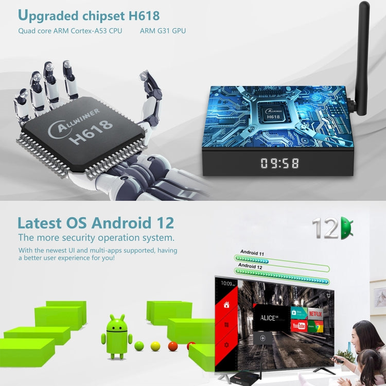 H618-TX68 Android 12.0 Allwinner H618 Quad Core Smart TV Box, Memory:2GB+16GB(UK Plug) - Allwinner H6 by buy2fix | Online Shopping UK | buy2fix