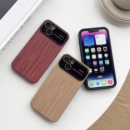 For iPhone 12 Pro Max Wood Grain TPU Phone Case with Lens Film(Brown) - iPhone 12 Pro Max Cases by buy2fix | Online Shopping UK | buy2fix