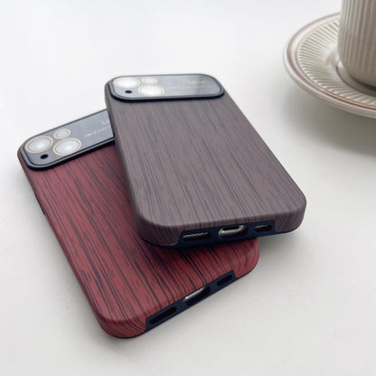 For iPhone XR Wood Grain TPU Phone Case with Lens Film(Red) - More iPhone Cases by buy2fix | Online Shopping UK | buy2fix