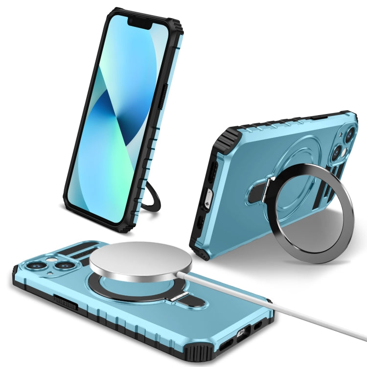 For iPhone 13 MagSafe Magnetic Holder Phone Case(Light Blue) - iPhone 13 Cases by buy2fix | Online Shopping UK | buy2fix